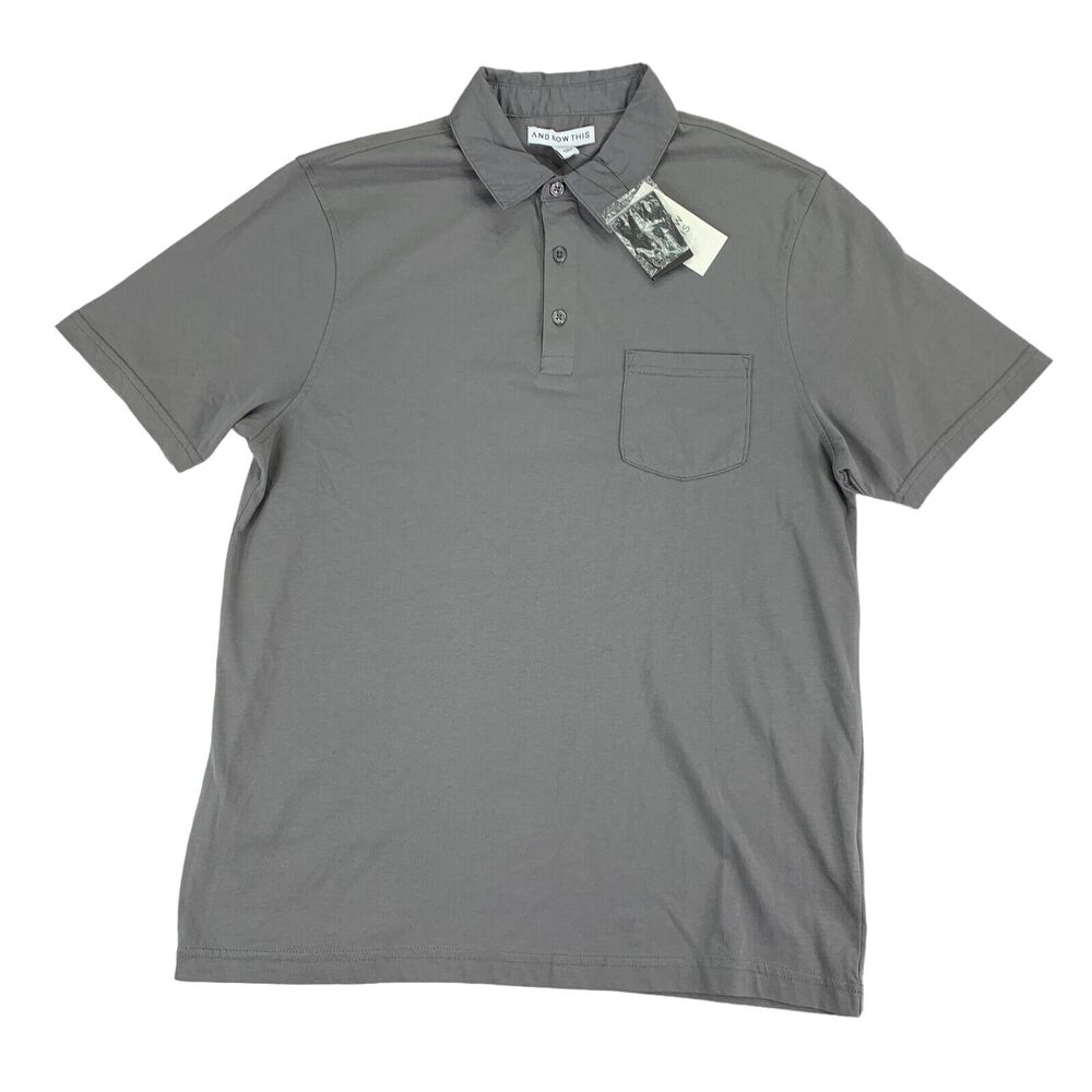 And Now This Mens Knit Short Sleeve Polo Shirt Steel Gray S